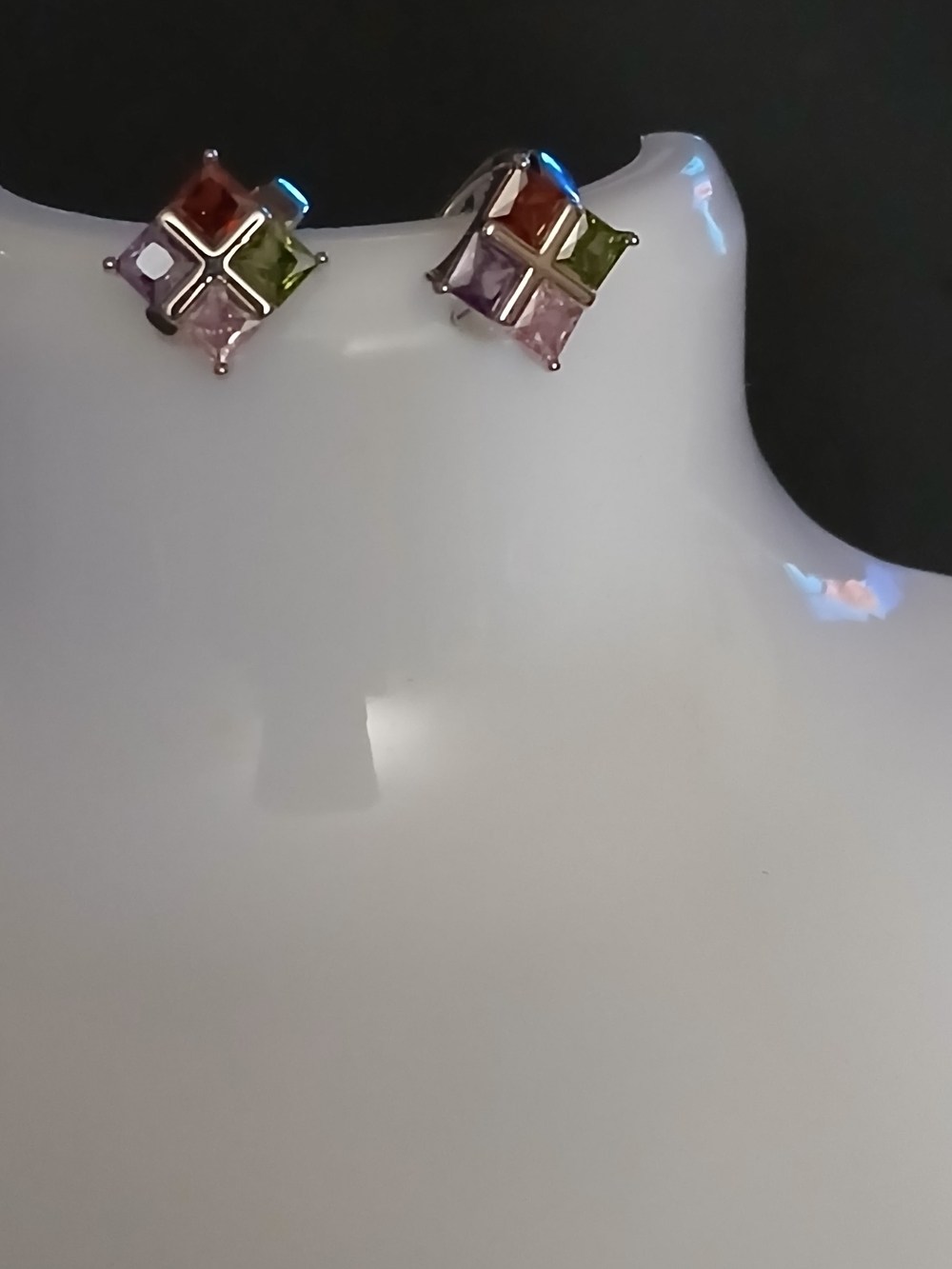 Multi-Color Square Crystal Stud Earrings - Women Jewelry